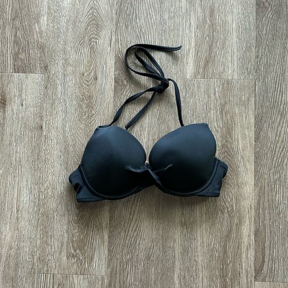 Shade & Shore Black Lightly Lined Underwire Halter Bikini Top Size 34C - Picture 1 of 4